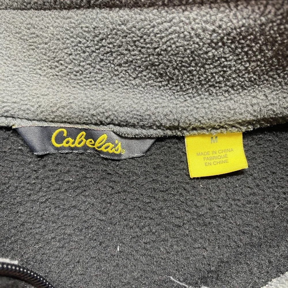 Cabelas Vest Mens Medium‎ Black Gray Fleece Full Zip Outdoors Hiking Sleeveless